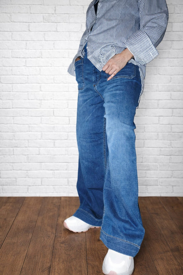 Vivid Blue Wide Leg knit denim