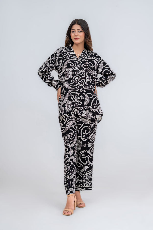 black and white printed co-ord set from R&B featuring a floral shirt and matching pants