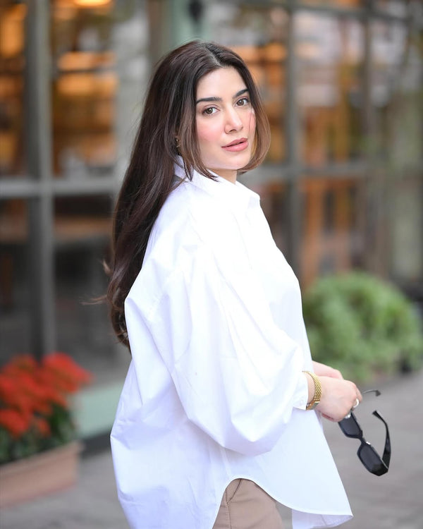 Classic white, Premium Oversized Drop-Shoulder Shirt Soft-Touch Fabric Smart Casual Essential