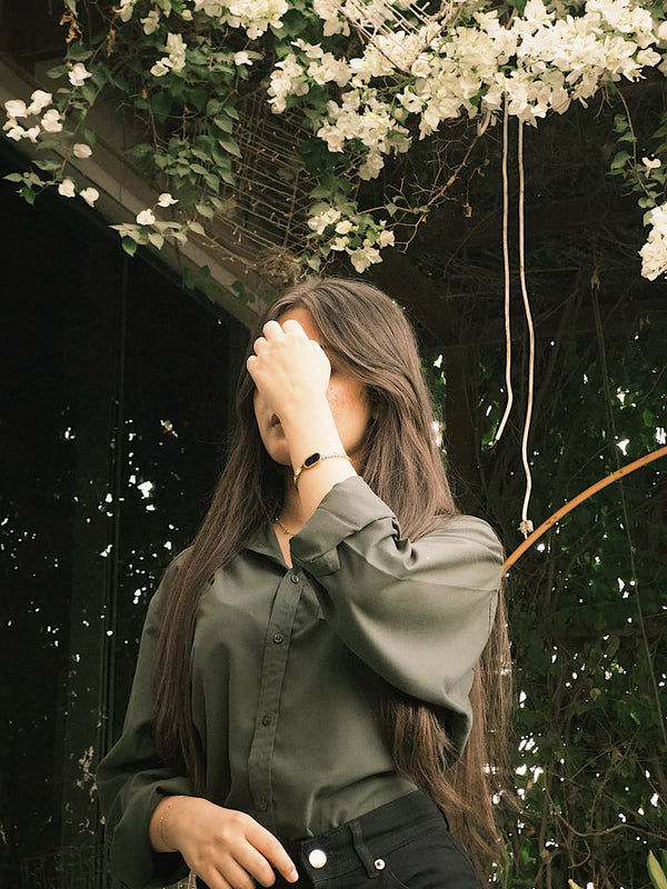 Olive Green  Oversized Drop-Shoulder Shirt Soft-Touch Fabric Smart Casual Essential!